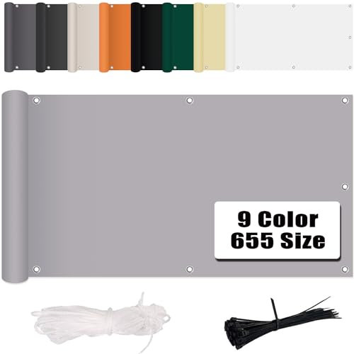 MENGH Balkon Sichtschutz 80x600cm Hellgrau Ohne Bohren (152 Größen & 12 Farben) Balkonverkleidung Wind-und UV-Schutz,160g/m²,Mit Montagezubehör, 100% Polyester,für Balkongeländer, Terrasse & Garten
