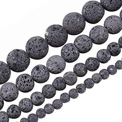 OLYCRAFT 243 Stück Natürliche Lava Perlen 4mm 6mm 8mm 10mm Ungefärbter Rauchgrau Chakra Perlen Strang Runder Edelstein Lose Perlen Energieperlen Für Armband Halsketten Schmuckherstellung – 4 Stile