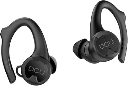 DCU TECNOLOGIC | Auriculares Bluetooth 5.0 Sport IPX-6| con Soporte Ergonómico en Silicona |Touch Control | A Prueba de Sudor y Agua | Compatible con Android y iOS | 10m Rango de transmisión | Negro