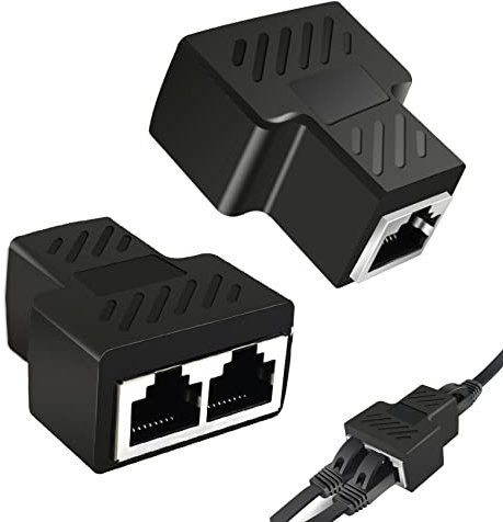 Jaimela 2 Pack Conectores Divisores RJ45, 1 Hembra a 2 Hembra Adaptador para Ethernet Cat5 Cat6 Cat7 Cat8 LAN Extensor de Cable Ethernet, Adaptador Coupler