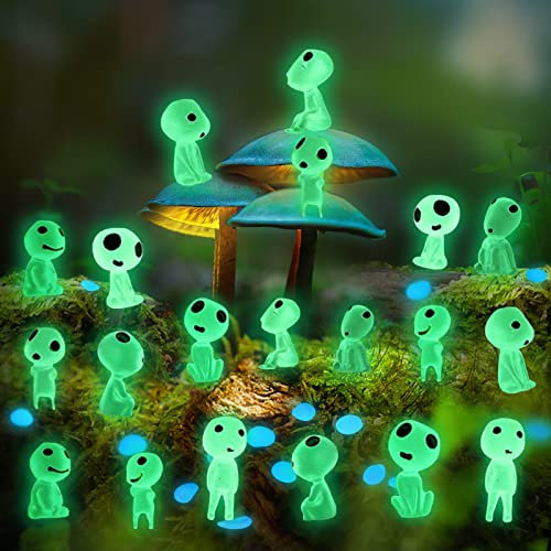 OHSN 20 Stück Baum Elfen Prinzessin Mononoke Figur Princess Mononoke Kodama Leuchtende Geister Figuren Anime Deko Gartenfiguren Gartenstatuen für Mikrolandschaft Zubehör Gartenarbeit Topfdekoration