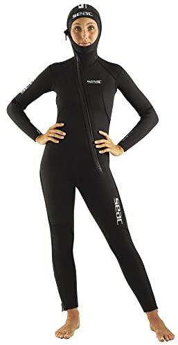 SEAC Club Lady Traje de Neopreno de 5 mm con Capucha integrada, Protectores Powertex en Hombros, Rodilleras y Zona Lumbar, Women's, Negro, XS