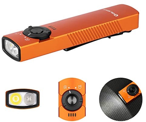 OLIGHT Arkfeld UV 1000 Lumens Rechargeable EDC Torch with UV LED and White Light,Anti-Slip Grip,Super-Thin Build Flat with Two-Way Pocket Clip for Outdoors, Emergency, Work (Orange,CW: 5700~6700K)