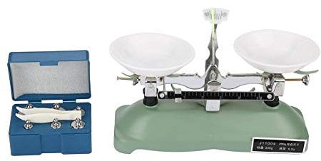 Balkenwaage mit Gewichten, Waage mit Gewichten, Balkenwaage Schule, 200 g/0,2 g Mechanische Waage mit Tablett und Gewichten, Lehrmittel für das chemische Physiklabor