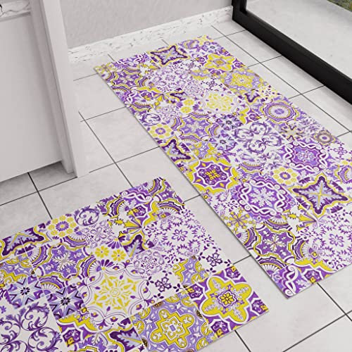 PETTI Artigiani Italiani - Tappeto Cucina, Tappeto Cucina Antiscivolo Lavabile, Passatoia Cucina, Tappeto Runner Cucina, 52x140 cm, Disegno Vietri Viola, 100% Made in Italy