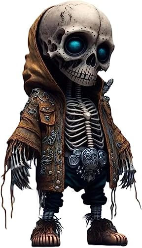 Pipihome Skelett Figuren Gothic Deko, Coole Skelett Figuren, Mini Harz Skelettfiguren Gothic Heimdekoration, Totenkopf Statue Halloween Dekoration Geschenke (Totenkopfpuppe A)