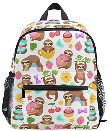 XVBCDFG Jungen Mädchen Kleinkind Rucksack Kind Schultaschen, Faultier Donut Kinder Mini Kawaii Rucksäcke Rucksack Kleine Büchertasche Kinderrucksack mit Brustgurt Namensschild
