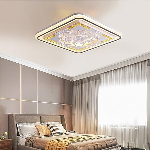 Luz De Techo Silenciosa De 36W Con Lámparas De Ventilador De Techo Regulables Con Control Remoto De Diseño Redondo Cuadrado Ajustla Velocidad Del Viento De La Luz De Techo A Ras ( Tamaño : cuadrado )
