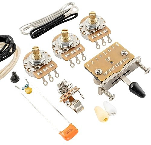 Musiclily Pro Guitarra Eléctrica DIY Kit de Electrónica para Import Strat Style SSS con Selector 5 Posiciones y 2A1B Potenciometros, Nickel Jack