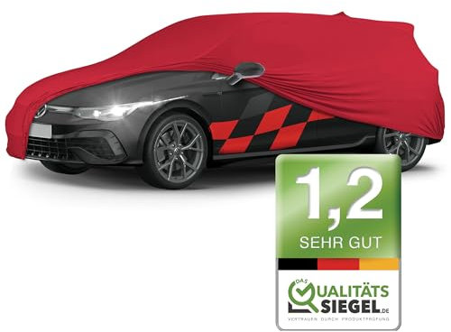 WALSER Premium Abdeckung Auto Indoor Stretch Plus Qualitätssieger Sehr Gut* Autoabdeckung Winter Autogarage Abdeckung Autoplane Winter Autogarage Abdeckung Winter Auto Abdeckplane Kombi Größe 4 rot