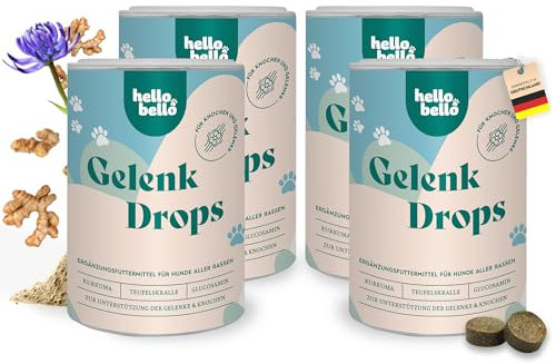 HELLOBELLO kaltgepresste Gelenk Drops für Hunde 4X 350g mit Kurkuma, Glucosamin & Teufelskralle - Gelenk Drops Hund, Gelenk Drops für Hunde, Gelenkentzündung Hund, Gelenktabletten Hund, Gelenke Hund