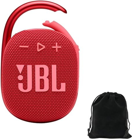 JBL Clip 4 Portable Bluetooth Speaker Bundle with Deluxe CCI Protective Carrying Pouch (Red)