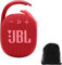 JBL Clip 4 Portable Bluetooth Speaker Bundle with Deluxe CCI Protective Carrying Pouch (Red)