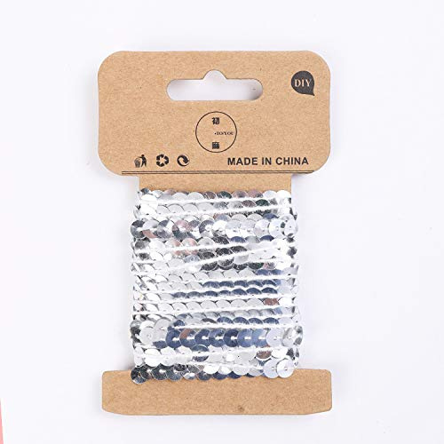 SYSUII 5m× 2 Rollen Pailletten Band 5mm Pailettenbänder Paillettenborte Paillettenrolle für Schmuck Machen,Basteln,Kleid Dekorieren Handwerk DIY Nähen Tanzbekleidungen Armband Dekoration -Silber