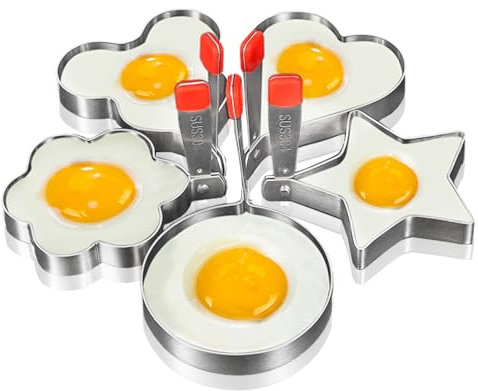 5 Piezas Anillos de Huevo, Anillos de Huevo Antiadherentes, Molde para Tortilla de Acero INOXIDABLE MOLDE TORTITAS ESCALFADOR Huevos Poche