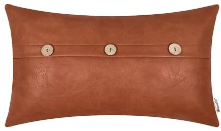 BRAWARM Leder-Kissenbezüge, 30,5 x 50,8 cm, Cognac-Kunstleder-Kissenbezug mit 3 Knöpfen, dekoratives Lederkissen für Couch, Sofa, Bett, Zuhause, Garten