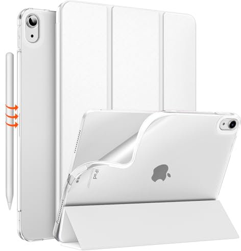 MoKo für iPad Air 11 Zoll Hülle 7./6. Generation M3/M2 2025/2024, iPad Air 5./4. Gen Hülle 2022/2020, Transluzent Matt Weich TPU Rückseite, Unterstützt Pencil Pro/2/USB-C, Weiß