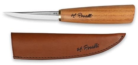 H. Roselli Schnitzmesser R112D, lange Klinge aus Carbon-Stahl, Griff aus gefleckter Maserbirke - müheloses Schnitzen und Holzverarbeitung Outdoor (Rot-Ulme, lange Klinge)