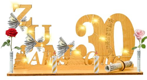 Johiux Geschenke zum 30 Geburtstag Frau Mann,Geldgeschenke Geburtstag 30 Alles Gute zum mit LED Lichterkette Ständer,Holz 30.Geburtstag Deko,Coole Geschenkideen zum 30. Geburtstag Tischdeko.