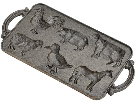 Phaxth Vintage Cast Iron Baking Pan, Rustic Farm Animal Cornbread Muffin Pan Mold, Cast Iron Grill Pan