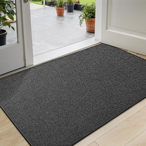DEXI Fußmatte Innen 92 x 142 cm, rutschfest Schmutzfangmatte, waschbar Fussmatte, Dünne Eingangstürmatte, Strapazierfähige Türmatte für Innenbereich, Dunkelgrau
