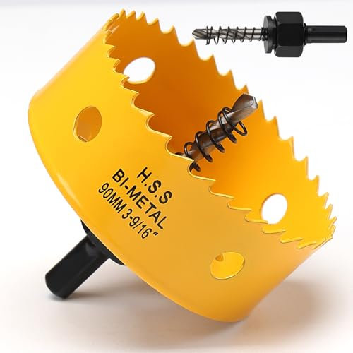 Sega a tazza da 90 mm, fresa a tazza bimetallica HSS con punta da trapano per legno, plastica, PVC, fibra di vetro e cartongesso, giallo