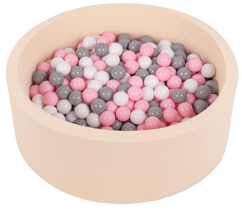 Selonis Blanda Piscina De Espuma 90X30cm/200 Bolas para Bebé Niño Redonda, Beige: Blanco/Gris/Rosa Claro