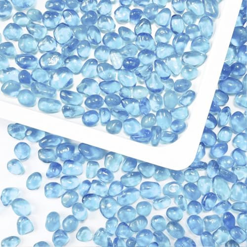 Pierres en verre bleu clair de 0,4 kg pour aquarium, gravier, perles en verre, galets de sable pour remplissage de vase, poissons et tortues