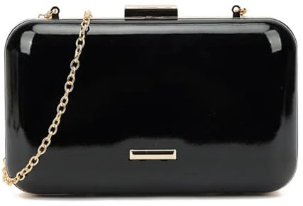 LeahWard Women's Hard Case Patent Clutch Bag Wedding Cross Body Bag (Black 1)