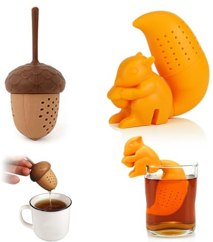 Teesieb,Aipeeo 2 Stück Teeblatt Sieb Aus Silikon,Teeei,Tee Infuser für losen Tee,Eichhörnchen Teefilter set,Tea Filt und Gewürzsieb Passend für die Meisten Tee-Tassen, Tee-Schalen und Wasserkocher