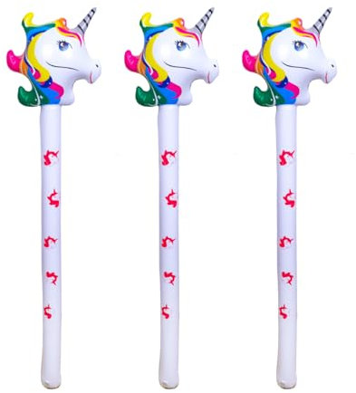 HAICN 3Pieces Inflatable Unicorn Stick Animals Inflatables on a Stick Toys Bow Up Hammer Pool Toy for Kids Filler Party Bag