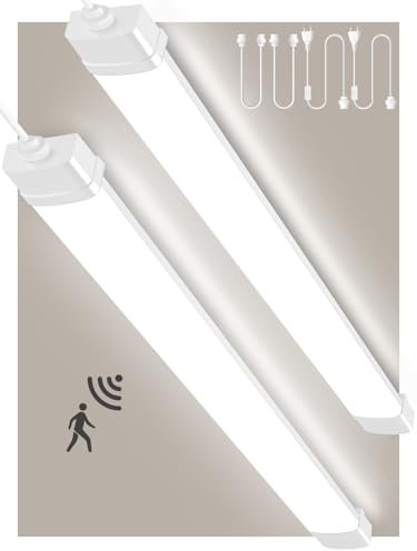 Feuchtraumleuchte Mit Bewegungsmelder 120CM, 4500K Verknüpfbar LED Mit Stecker, 40W 4000LM Kellerlampe, IP65 Wasserdicht Röhre für Küche Büro Flur Garage