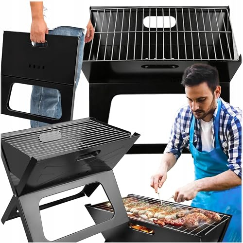 Pullmer Picknick Grill, Mini Camping Klappgrill, Tragbarer Holzkohle-Einweggrill für Outdoor Garten Party (44x28 cm)