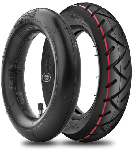 SYACHI 10x2.50 Inner Tube and Tire, Heavy Duty Tire and Thicker 30% Rubber Inner Tube with Straight Valve, Fits Most Electric Scooters with 10 Inch Tires