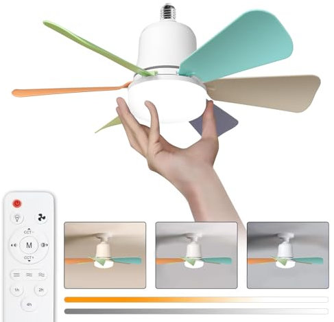Ventilateur plafond avec lumiere, 30W Lampe Ventilateur Plafond avec Douille E27, Dimmable Ventilateur Plafond LED pour Chambre, Salon, 3 Vitesses, 6 Pales (Multicolore 30w)