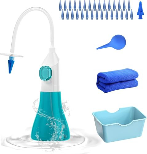 Qumox Kit de eliminación de cera de oído, sistema de riego manual de oídos, limpiador seguro y eficaz para eliminar la cera acumulada