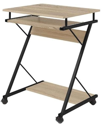 Miroytengo Mesa Escritorio Ordenador Volta de Oficina Estilo Moderno en Roble Cambrian y Negro con Bandeja Extraíble 60 cm