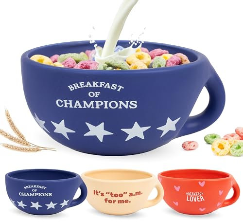 Fisura – Ciotola colazione originale Breakfast of Champions. Tazza colazione blu 490 ml. Grande tazza in ceramica per caffè, cereali o yogurt. 16,5 cm x 7,5 cm