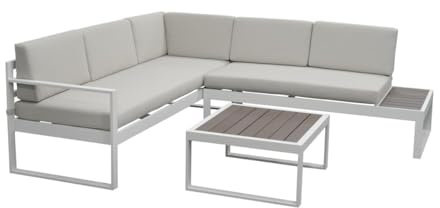 Green Spirit Gartenlounge-Set Lusso - Weiß, Aluminium, für 5 Personen, Wetterfest, Garten Lounge-Set mit Ecklounge und Tisch - Alu Terrassen Outdoor Loungemöbel-Set, Garten-Möbel Sitzgruppe