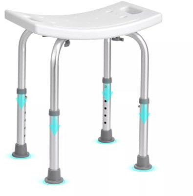 Sgabello Doccia Sedile da Bagno, Altezza regolabile, Alluminio Antiruggine, Piedini Antiscivolo in Gomma, per Anziani e Disabili o Riabilitazione