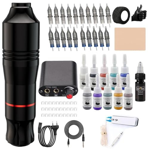 FONPOO Rotary Machine Set, Rotary Stift Set enthält 20 Stück Cartridges 11 Inks 1 Stück Mini-Netzteil, Pen Machine Kit zum Üben