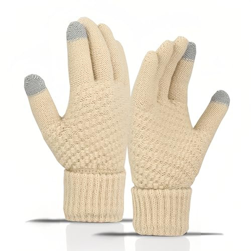 UFOVAOK 1 Paar Baumwoll-Strickhandschuhe Touchscreen Braun - Winddicht & Wärmend Unisex für Outdoor, Radfahren, Alltag