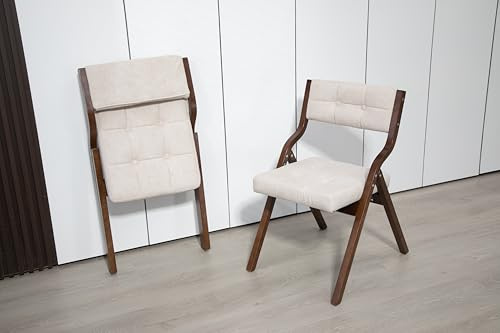 Rpuzonier Gepolsterter Klappstuhl Pack Von 2, Faltbarer Küchenstuhl, KlappstüHle mit Polster, Klapp BüRostuhl mit Holzrahmen für Küche, Balkon und BüRo (Creme)