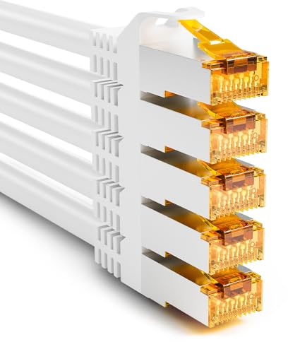 iwillink 1m CAT 7 Patchkabel, 10 Gbit/s, 5 Stück - Weiß | 600Mhz - Kurz Lan Kabel 1m, RJ45 Netzwerkkabel CAT 7/6a kompatibel, S/FTP, Kupfer, PoE-fähig - Patchpanel/Switch/Router