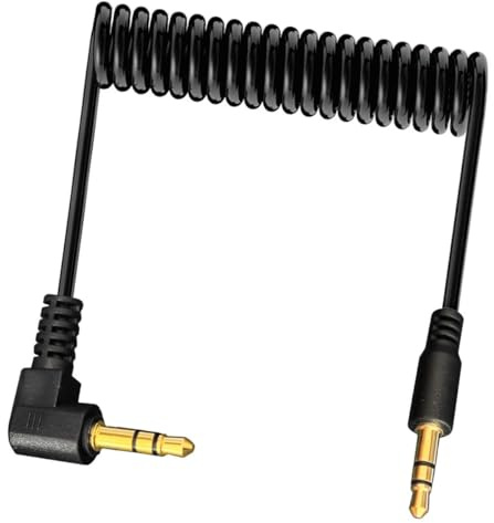 Coiled 3.5mm Stereo Audio Cable, 3Pole 90 Degree Right Angle 1/8 TRS Male to Male Aux Extension Cord for Smartphone,Tablets,MP3,Headphones,DJ,Car,Home Stereo,Camera,Recorder (Male 90Deg To Male)