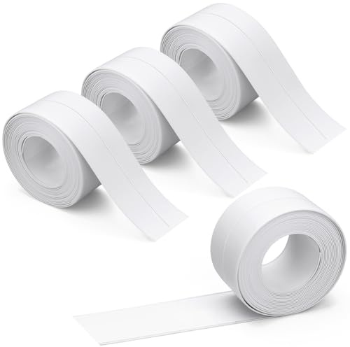 FreeBiz Bath Sealant Strip 4 Rolls Shower Door Seal Strip Self Adhesive Waterproof Shower Door Seal Tape Flexible for Bathtub Sink Kitchen Wall Corner Protection Sealant Tool
