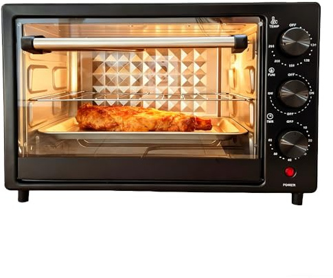 Mini Oven 25L Countertop Oven Multi-function Electric Cooker 60 Min Timer Adjustable Temperature 120-250 ℃ for Grilling, Baking & Roasting