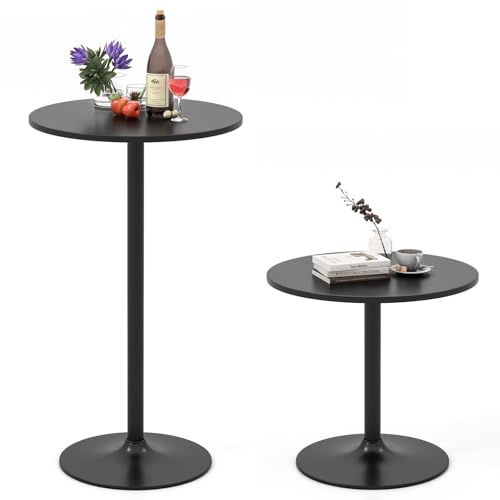 FANTASK Runder Bartisch Ø 60 cm, Stehtisch Höhenverstellbar 56/101,5 cm, Cocktailtisch mit Stahlrahmen, Bistrotisch für Balkon, Club, Pub, Zuhause (1, Schwarz)
