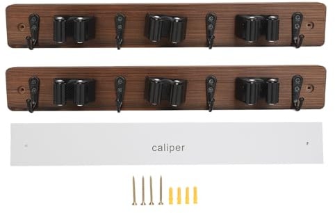 URSXODAWQ 2 Stück Mopp-Besen-Halter, Wandmontage-Mopp-Halter mit 3 Rollklammern und 4 Haken, Holz-Besen-Aufhänger für Badezimmer, Küche, Waschküche, platzsparender