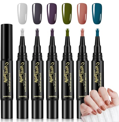 BUTBU 6 Stück Nagellackstifte, Nagellack Stift für Nägel Ohne UV, Schnelltrocknendes NagellackKunstset für Naturnägel mit 6 Farben, für Professionelle Maniküre Mädchen & Frauen Zuhause, Reisen(A-02)